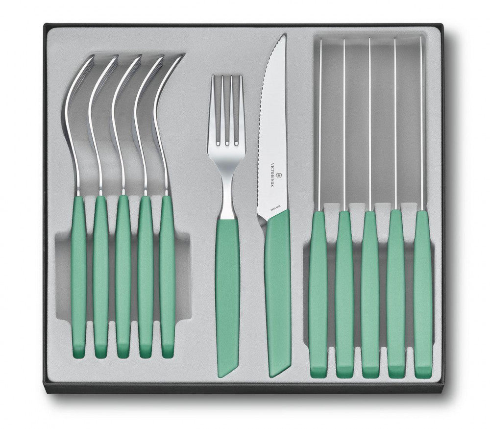 Swiss Modern Cutlery Set with Steak Knife 12 Pieces – Mint Green