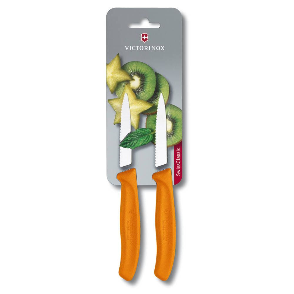 Swiss Classic Vegetable Knife Serrated Pointed Orange 8 cm Blister Pack